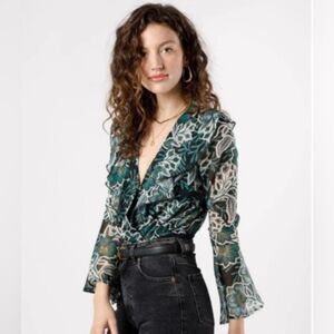 Band of the Free Bonnie Green/Black Floral Long Sleeve Bodysuit New M
